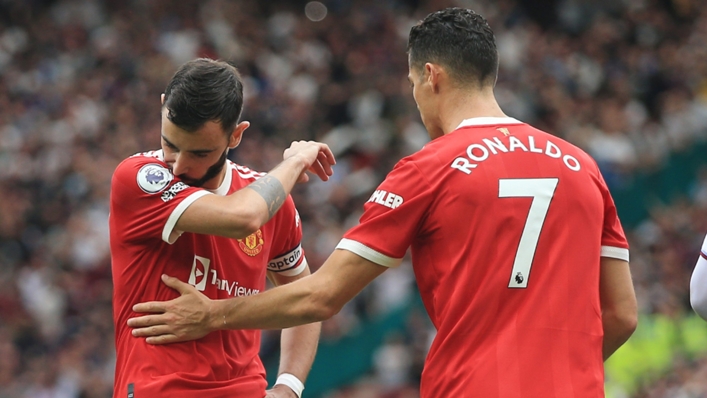 Cristiano Ronaldo was first to console Bruno Fernandes after his late penalty miss against Aston Villa