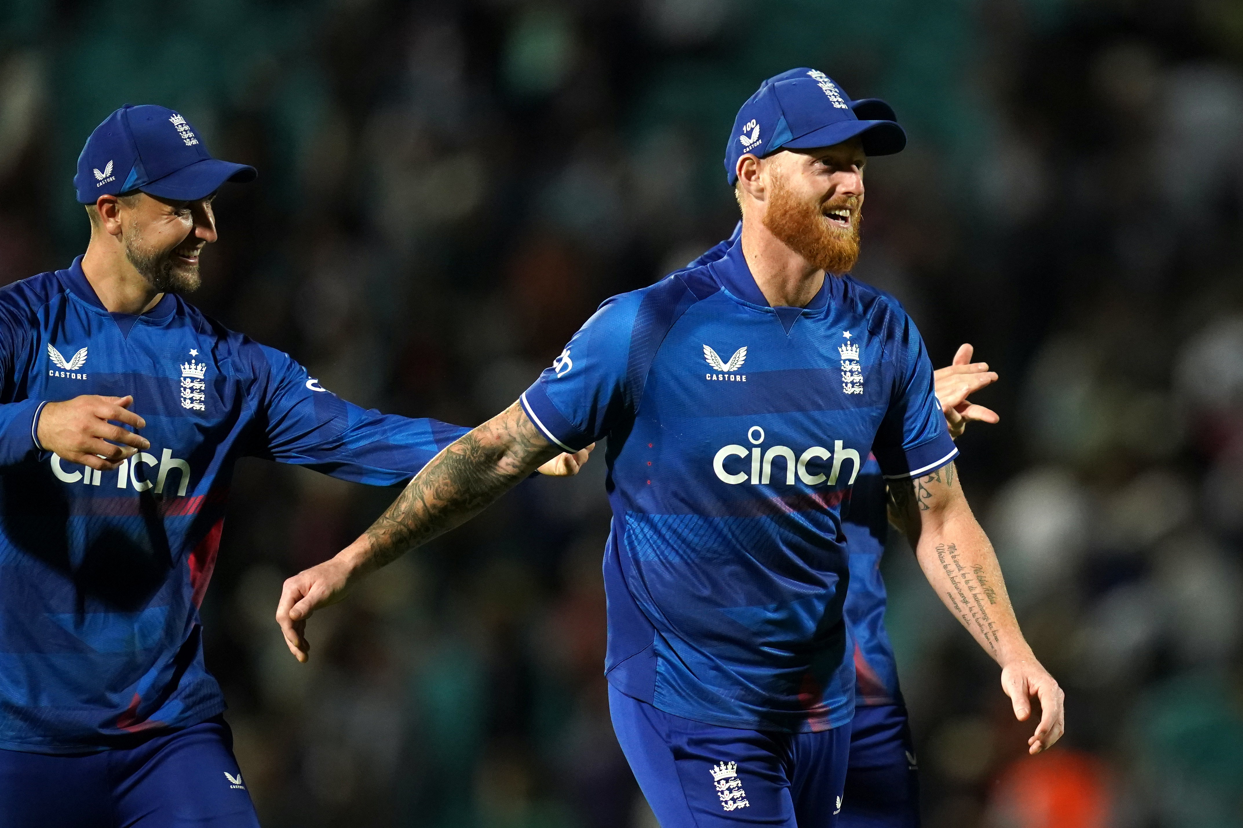 Ben Stokes (right) celebrates England's victory