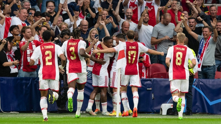 Ajax players celebrate in their win over Rangers