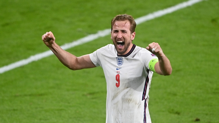 Harry Kane celebrates England's win against Denmark