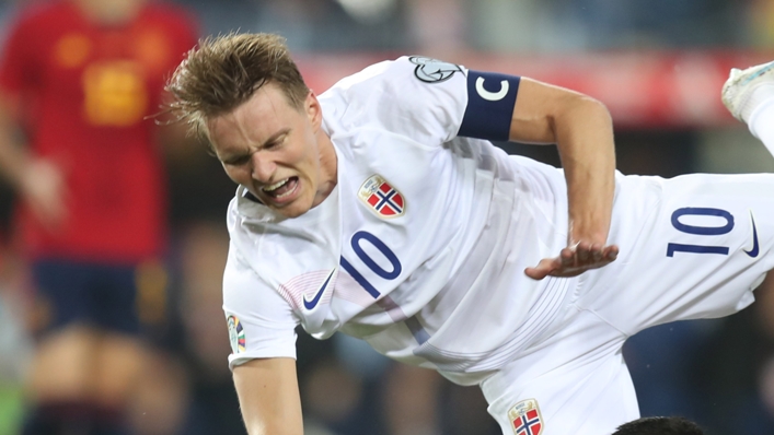 Martin Odegaard in action for Norway