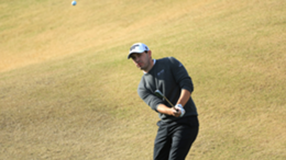 Patrick Cantlay hits an approach shot on the first hole during the third round of the The American Express