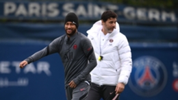 Paris Saint-Germain pair Neymar (L) and Mauricio Pochettino