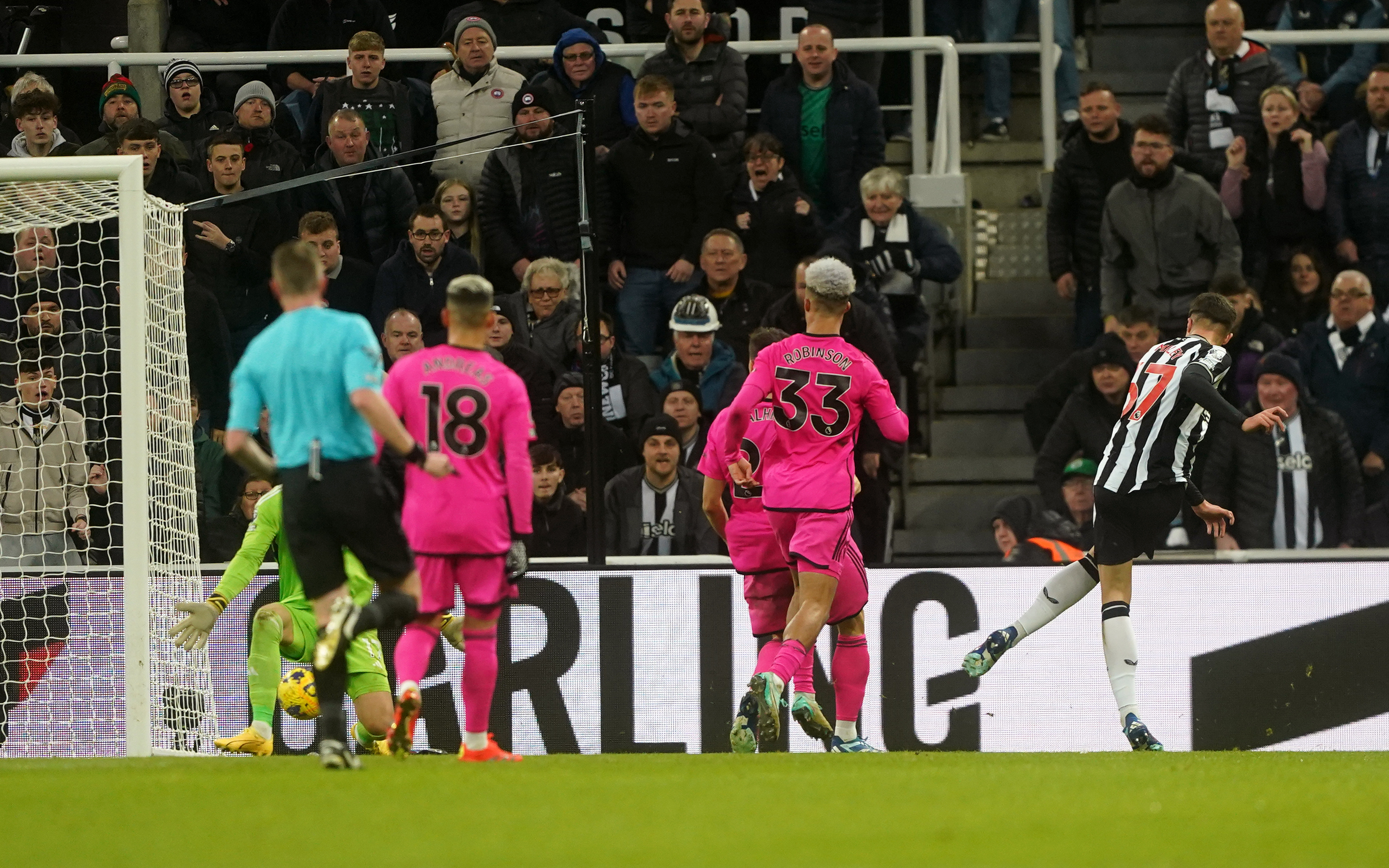 Lewis Miley fires Newcastle ahead against Fulham