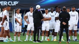 Carlo Ancelotti oversees a training session ahead of the Super Cup