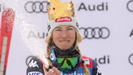 Mikaela Shiffrin celebrates her record-breaking win