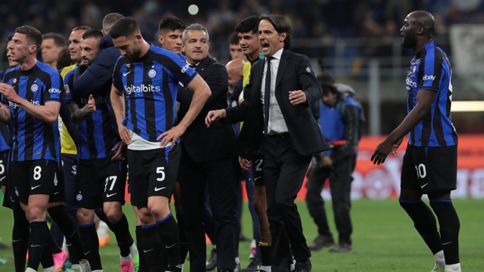 Simone Inzaghi celebrates with his Inter team on Wednesday