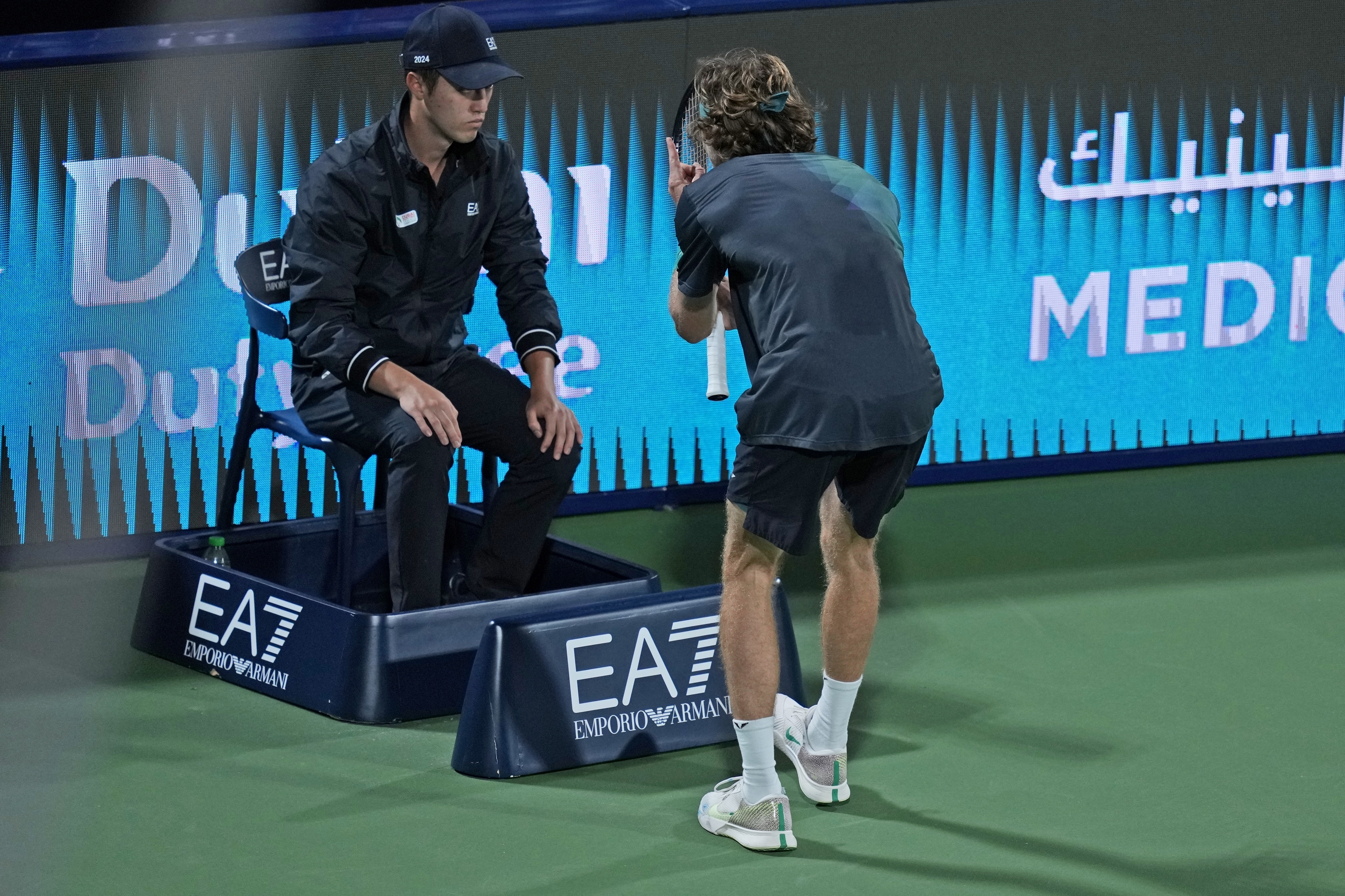 Andrey Rublev appeared to say something to a line judge