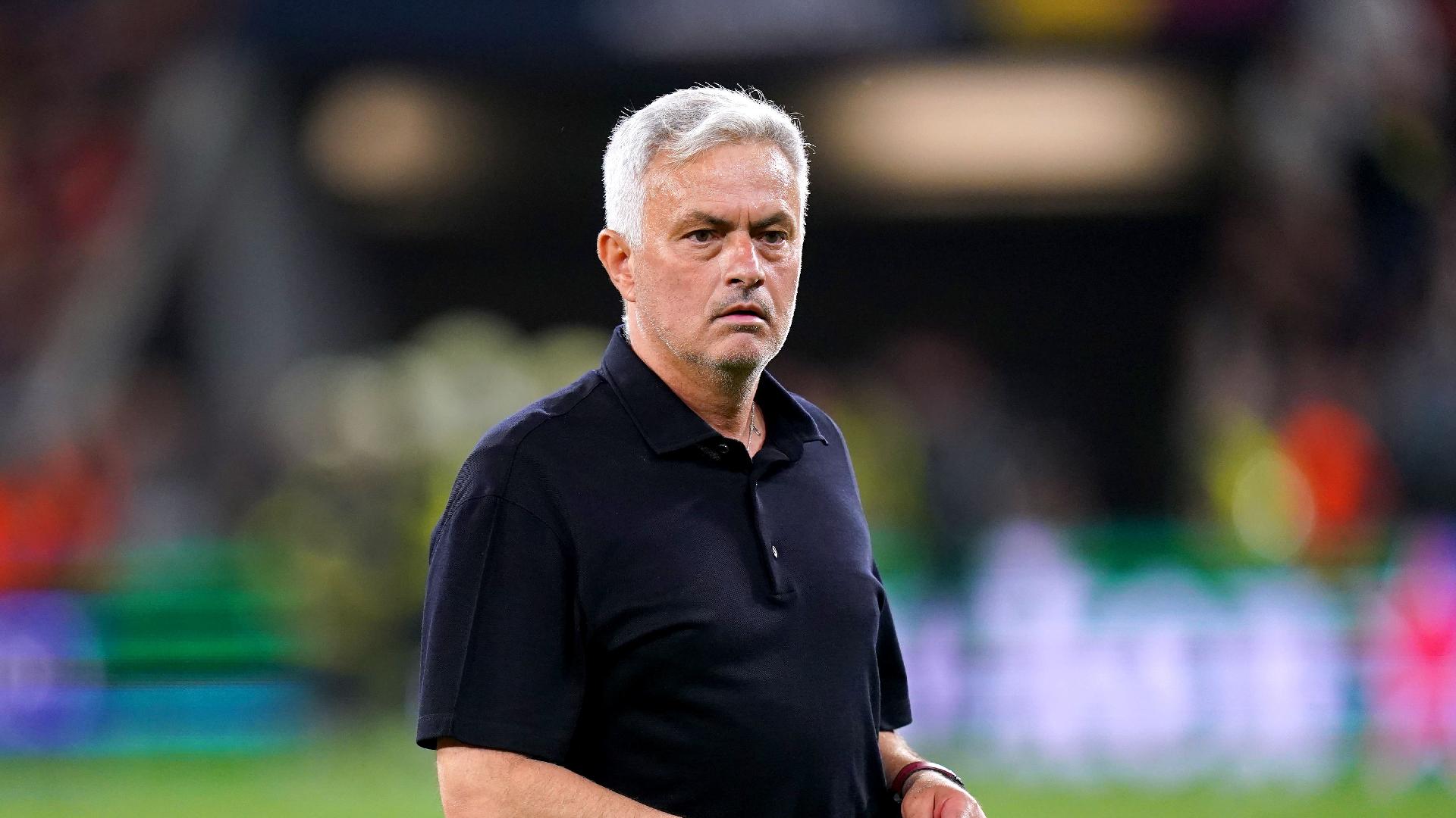 Roma manager Jose Mourinho walks off after being presented with his runner up medal following defeat in the UEFA Europa League Final at the Puskas Arena, Budapest. Picture date: Wednesday May 31, 2023. (Adam Davy, PA)