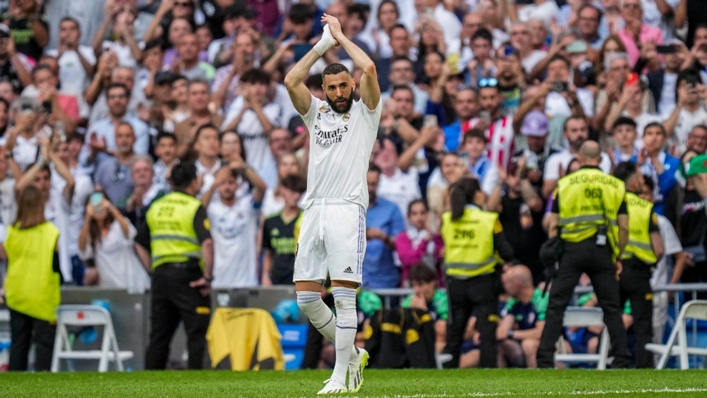 Real Madrid’s Karim Benzema applauds the fans after his final game (Bernat Armangue/AP)