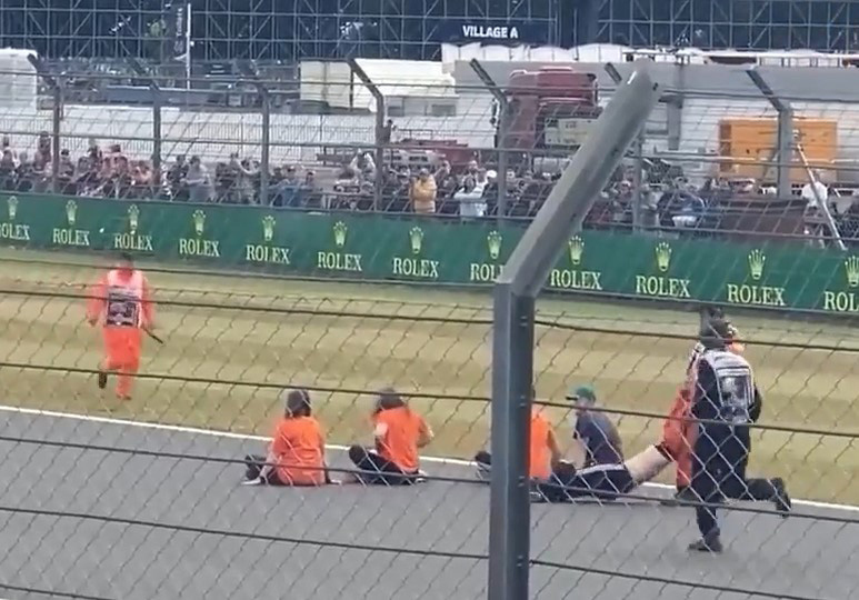 Five protesters invaded the track at last year's British Grand Prix