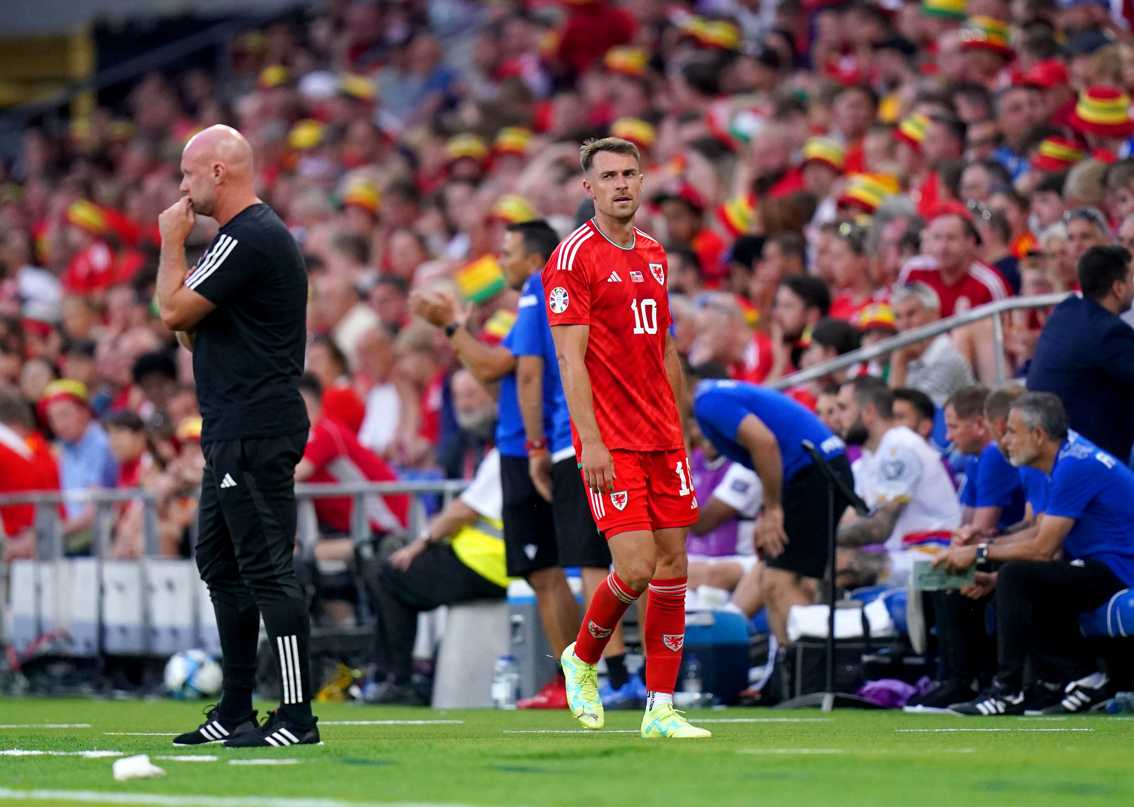 Aaron Ramsey after being substituted against Armenia