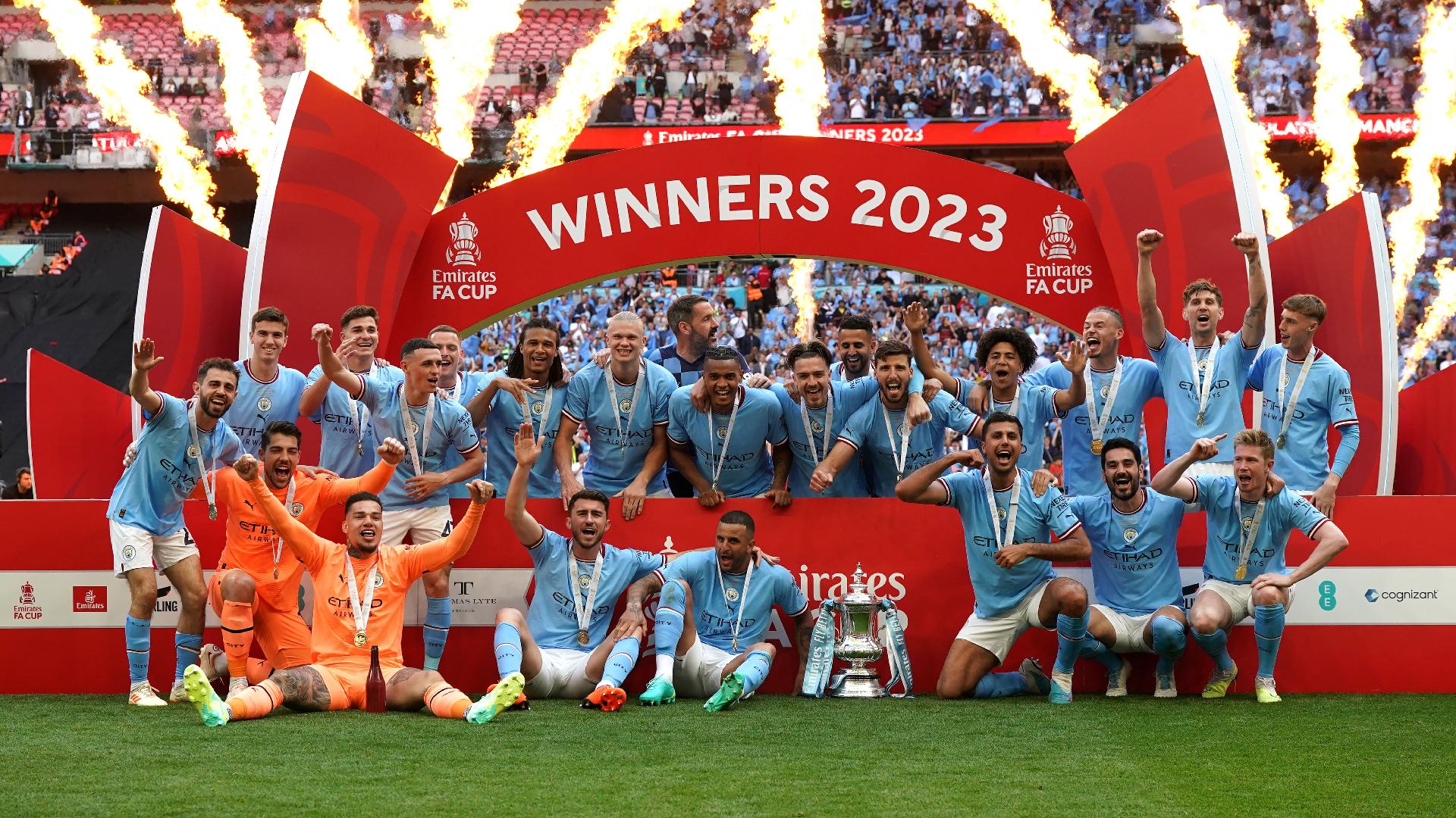 Manchester City completed the Premier League and FA Cup double after beating Manchester United at Wembley (Nick Potts/PA)