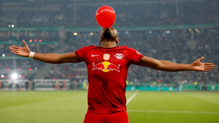 Christopher Nkunku celebrates after netting in the final of the DFB-Pokal