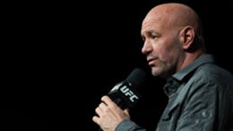 UFC president Dana White is seen on stage during the UFC 282 press conference at MGM Grand Garden Arena