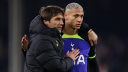 Richarlison pictured with Antonio Conte following a win at Fulham