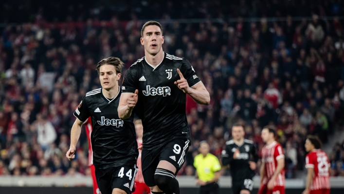 Dusan Vlahovic celebrates after scoring against Freiburg