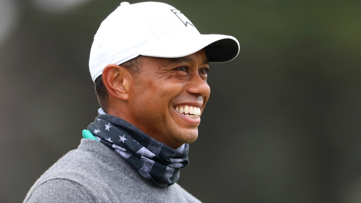 American superstar Tiger Woods has hit his first golf shots since February