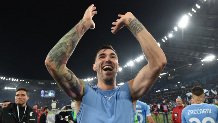 Alessio Romagnoli celebrates Lazio's win over Roma