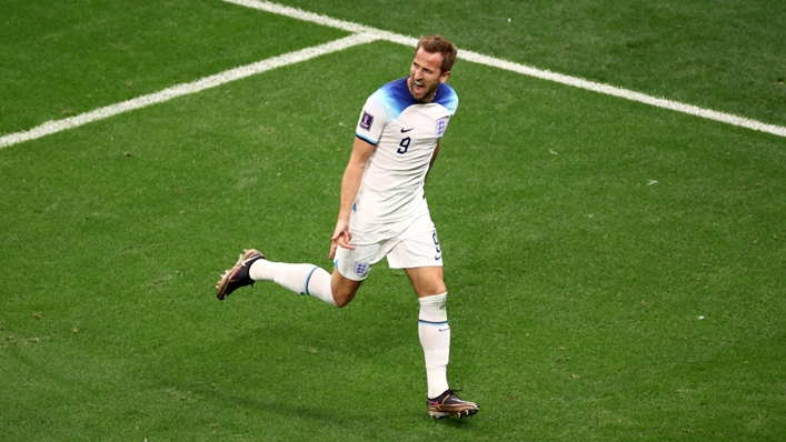 Harry Kane scores England's second goal against Senegal