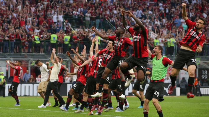 Milan players celebrate following their win over Atalanta