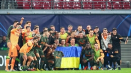 Shakhtar Donetsk players celebrate after a memorable Champions League victory at RB Leipzig