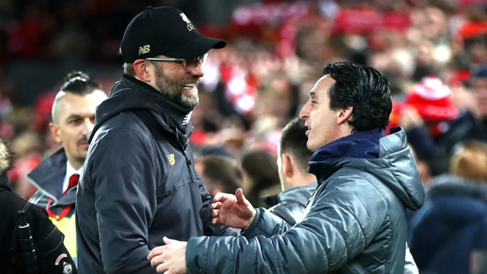 Jurgen Klopp pictured with Unai Emery during the latter's time at Arsenal