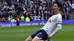 Son Heung-min celebrates after opening the scoring against Brighton