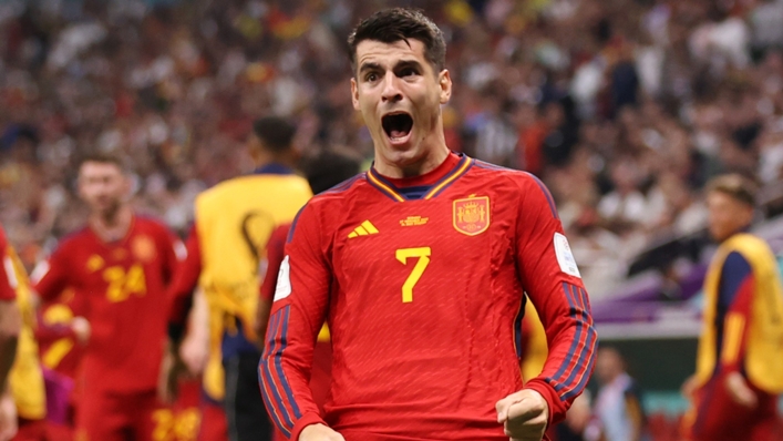 Alvaro Morata celebrates opening the scoring for Spain against Germany