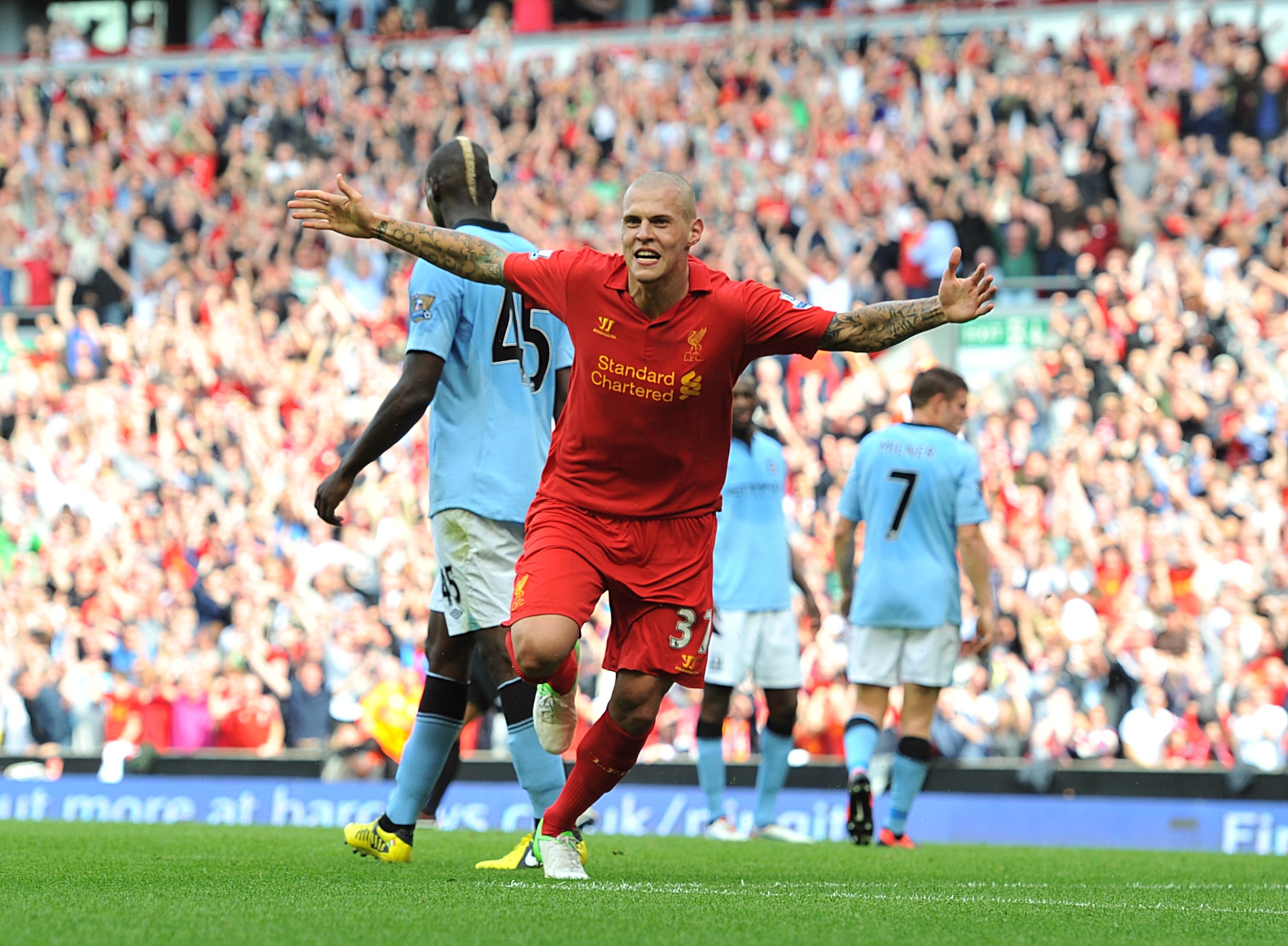 Liverpool’s Martin Skrtel celebrates after scoring