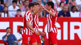 Marcos Llorente celebrates after scoring against Sevilla
