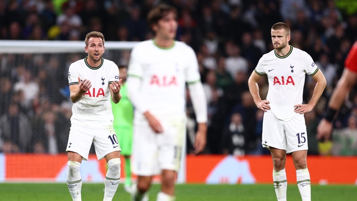 Harry Kane and his Tottenham team-mates react to his disallowed goal