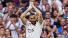 Karim Benzema applauds the crowd during his final game for Real Madrid