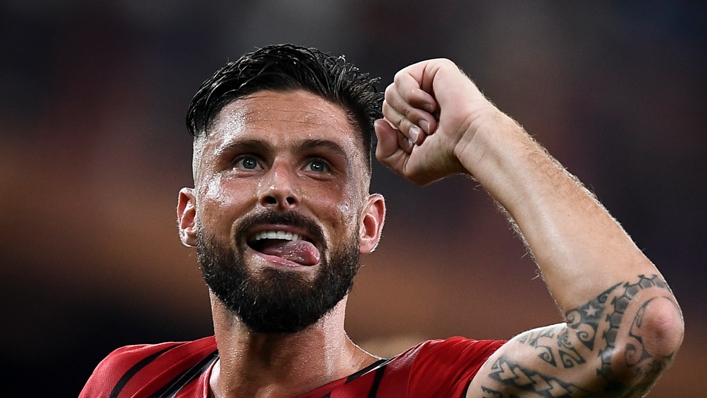 Olivier Giroud scored twice on his home debut for Milan