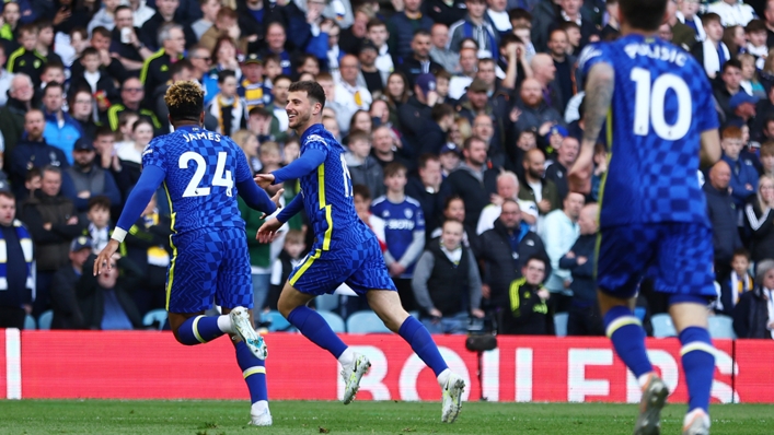 Chelsea's Mason Mount celebrates his goal against Leeds United