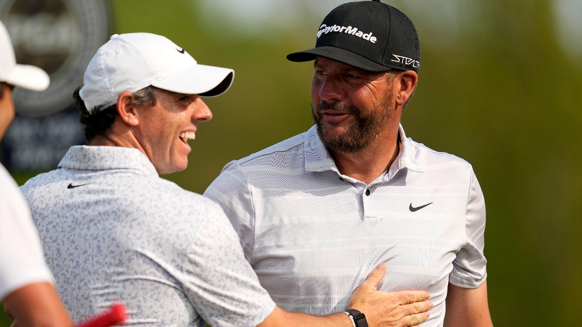 Michael Block (right) claimed a hole-in-one during the final round of the US PGA Championship (Abbie Parr/AP)