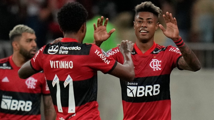 Flamengo's two-goal hero Bruno Henrique celebrates