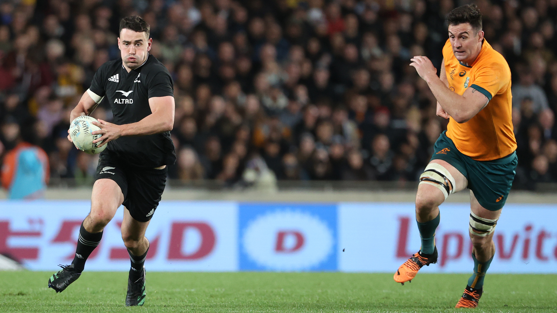 New Zealand's Will Jordan races through the Australian defence