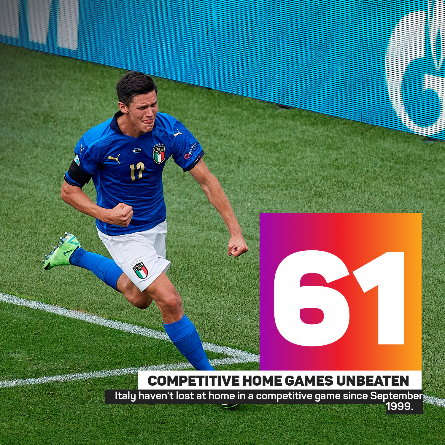 Italy have not lost a competitive game at home since 1999