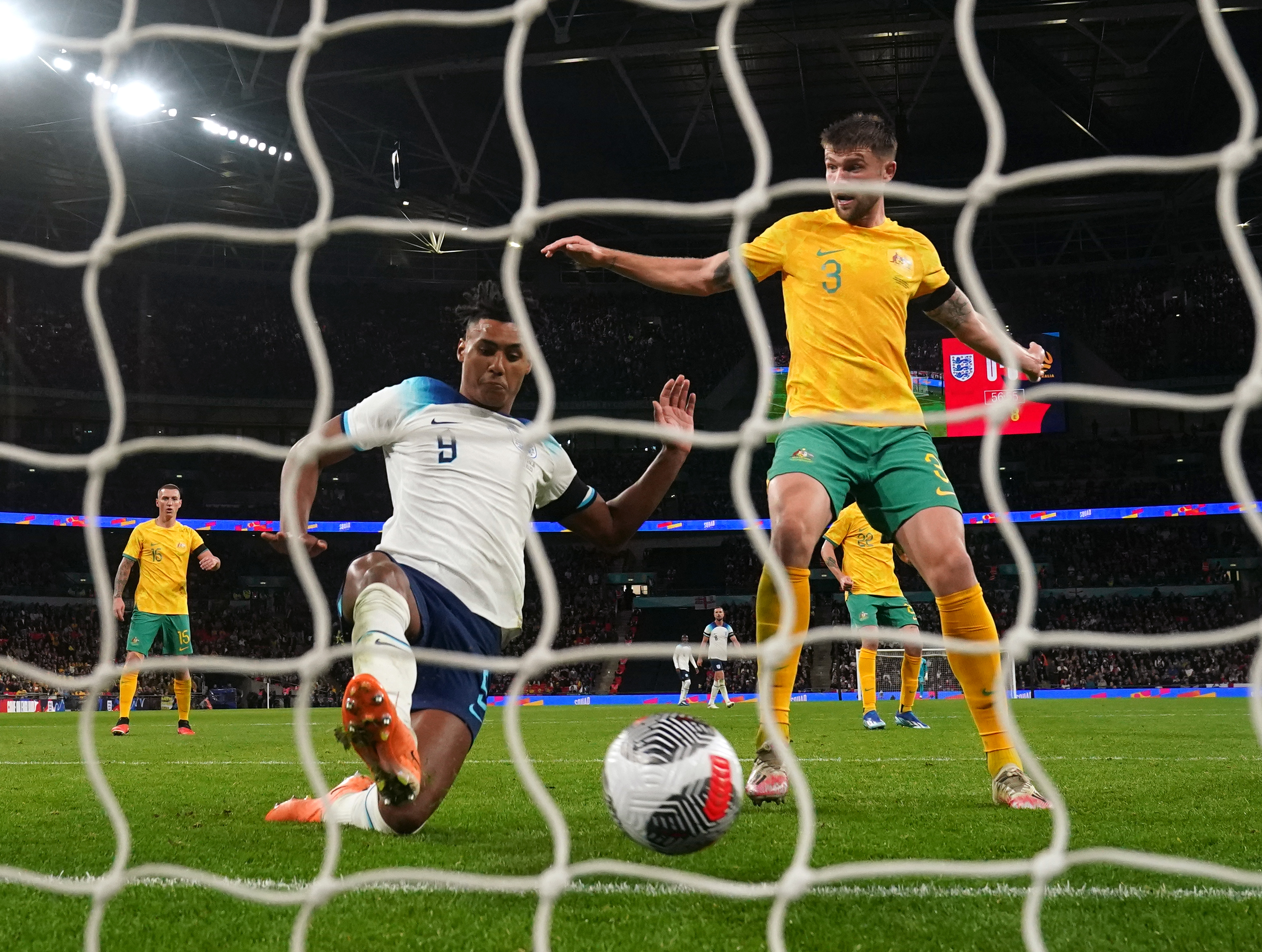 England’s Ollie Watkins scores against Australia