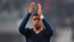 Kylian Mbappe applauds the PSG supporters after victory over Juventus