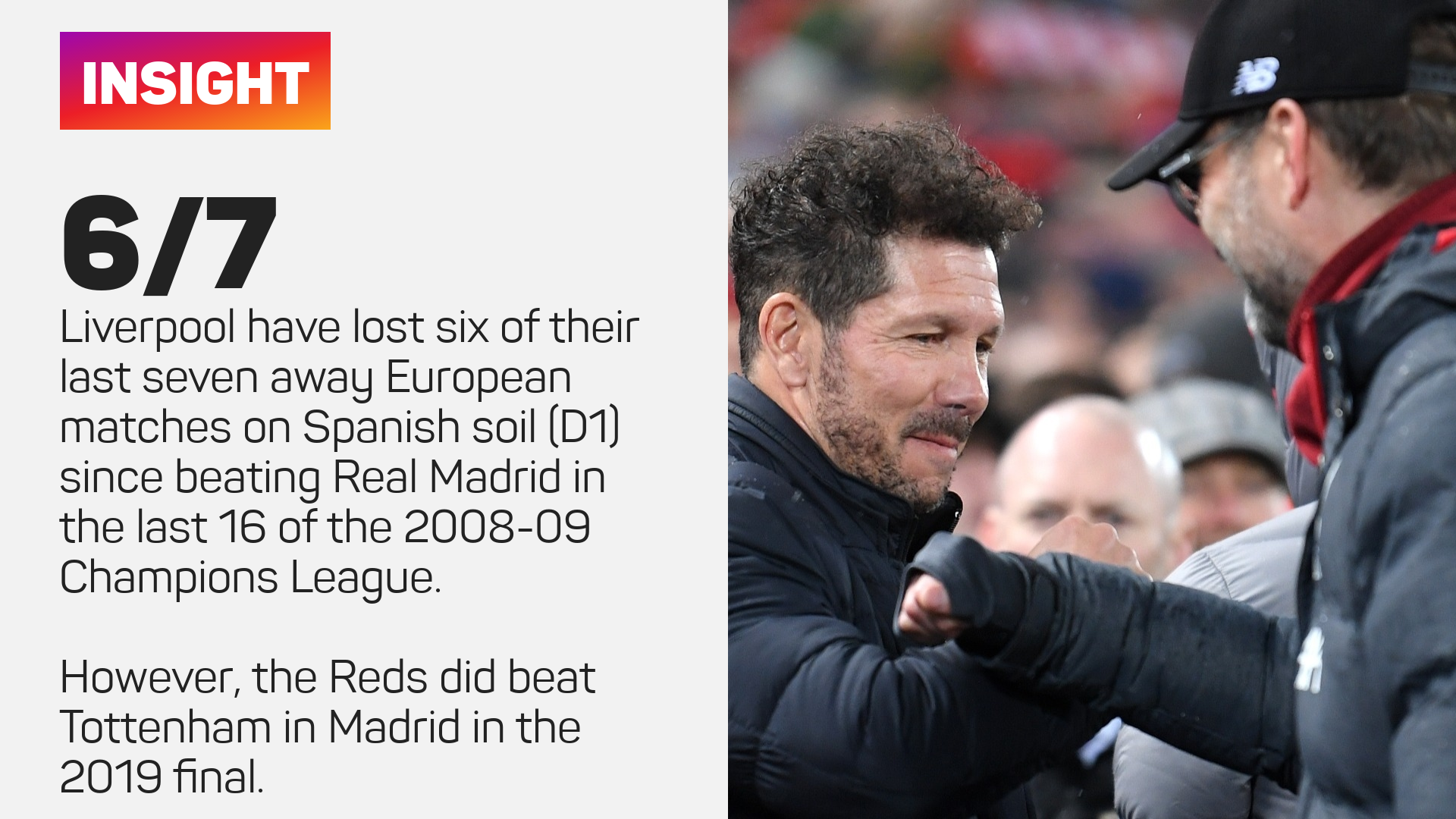 Liverpool have lost six of their last seven away games on Spanish soil