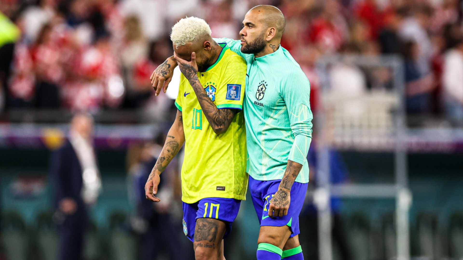 Neymar (L) had to be consoled after the match
