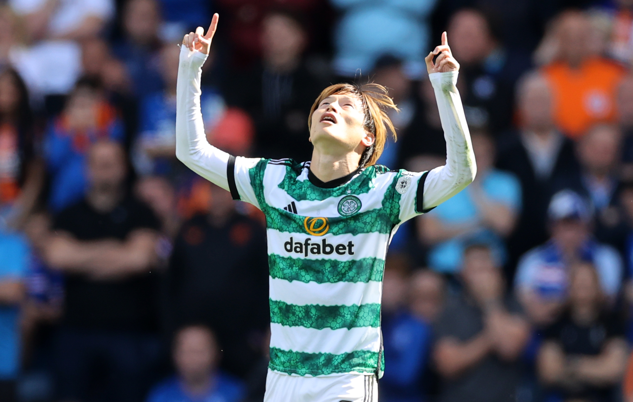 Celtic's Kyogo Furuhashi (right) celebrates scoring their side's